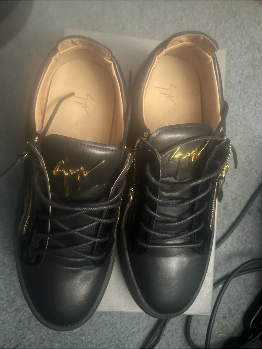 Giuseppe Zanotti Black Leather Men's Low-Top Sneakers with Gold Signature